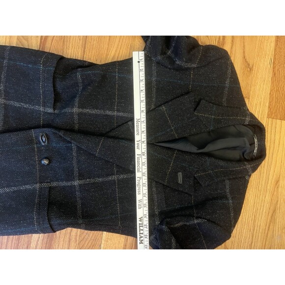 Gianni Versace Blazer Sz 44 Made In Italy Plaid Leather Trim Wool Vtg - Picture 9 of 9